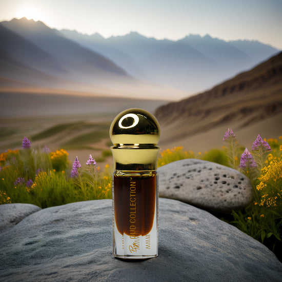 Dark oud perfume oil with rose and sandalwood