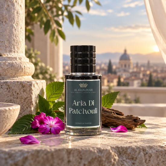 Aria Di Patchouli Wild Green Florals, Cooling Breeze Accord, Soft Spices

Heart Notes:
Patchouli, Powdery Accords, Amber, White Musk

Base Notes:
Sandalwood, Oud, Light Resinous Woods