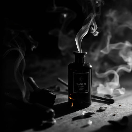 Luxury extrait perfume discovery set focused on heat, smoke, and depth